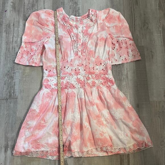 LoveShackFancy Divine Bloom Embroidery Mini Dress  in Pink Tye Dye Size 10 - Picture 5 of 15